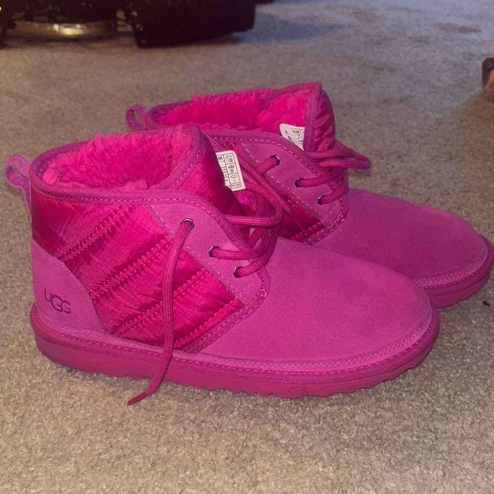 UGG Pink Mid-Ankle Boots with Lace-Up Detail